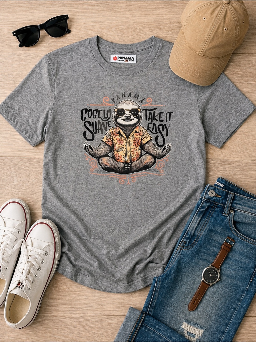 Panama Gray 'Take It Easy' Sloth Graphic Tee